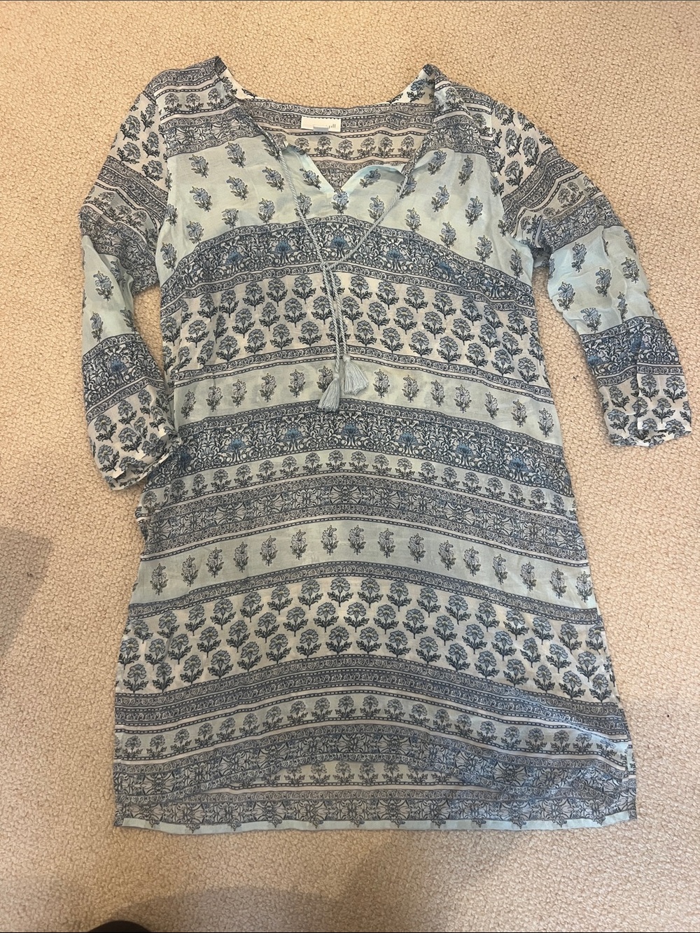 J. Jill Light Blue & Navy Printed Long-Sleeve Tunic Dress